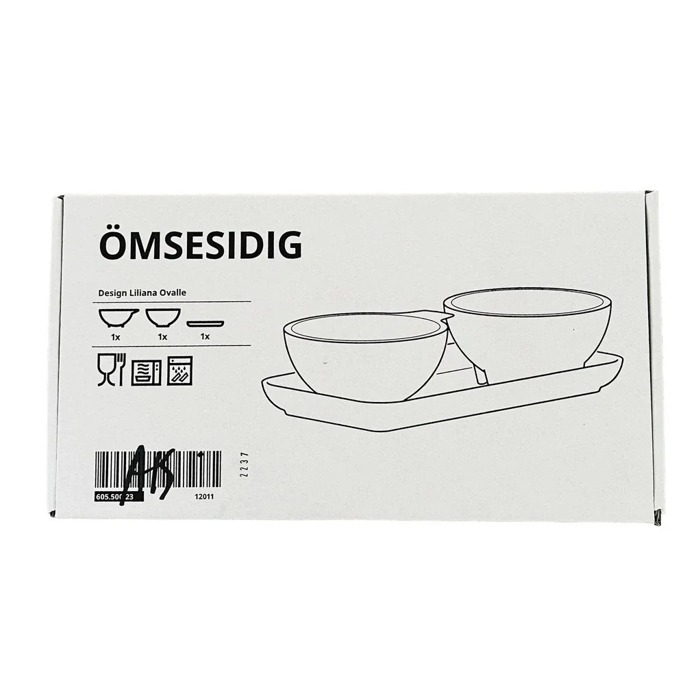 IKEA ÖMSESIDIG Tray with 2 Bowls, Orange & Gray (Chips & Dip)